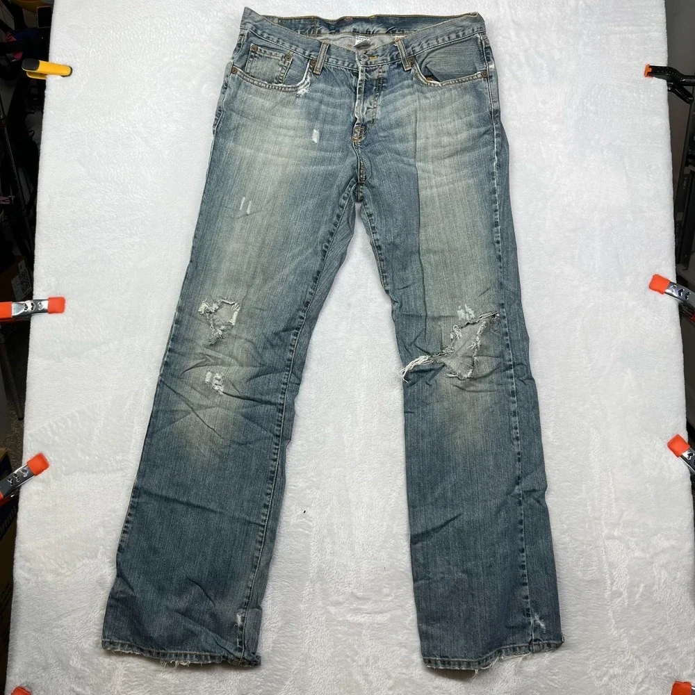 Vintage 90s Lucky Brand Hendrix Jeans Men's Blue Denim Distressed USA Made 34X33